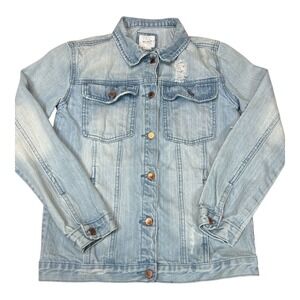 Forever 21 Girls Denim Jacket‎ Distressed Light Wash Button Front Size 13/14